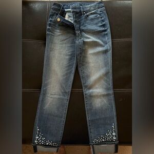 EUC WHBM jeans, size 6, cuffed with rhinestones at the bottom.